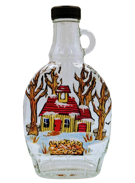 Bouteille sirop d'érable cabane jaune