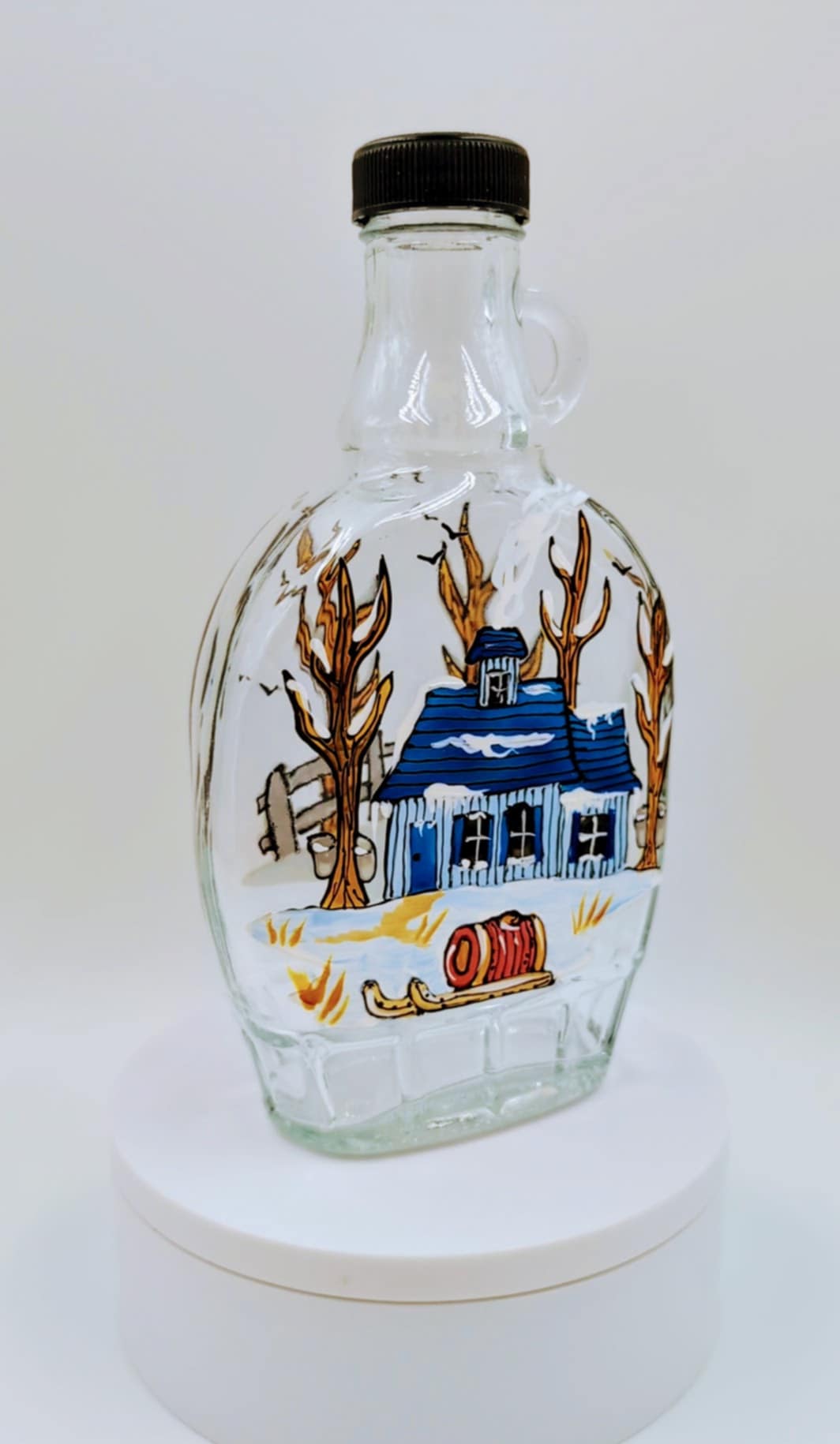 Bouteille sirop d'érable cabane bleue