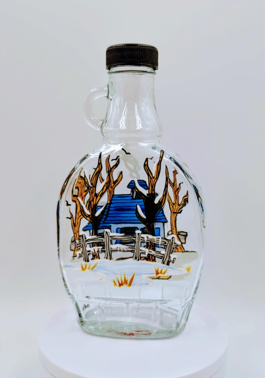 Bouteille sirop d'érable cabane bleue