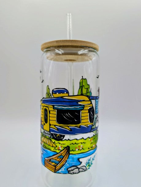 Verre canette camping roulotte jaune * prêt à partir * 16 onces (473 ml)