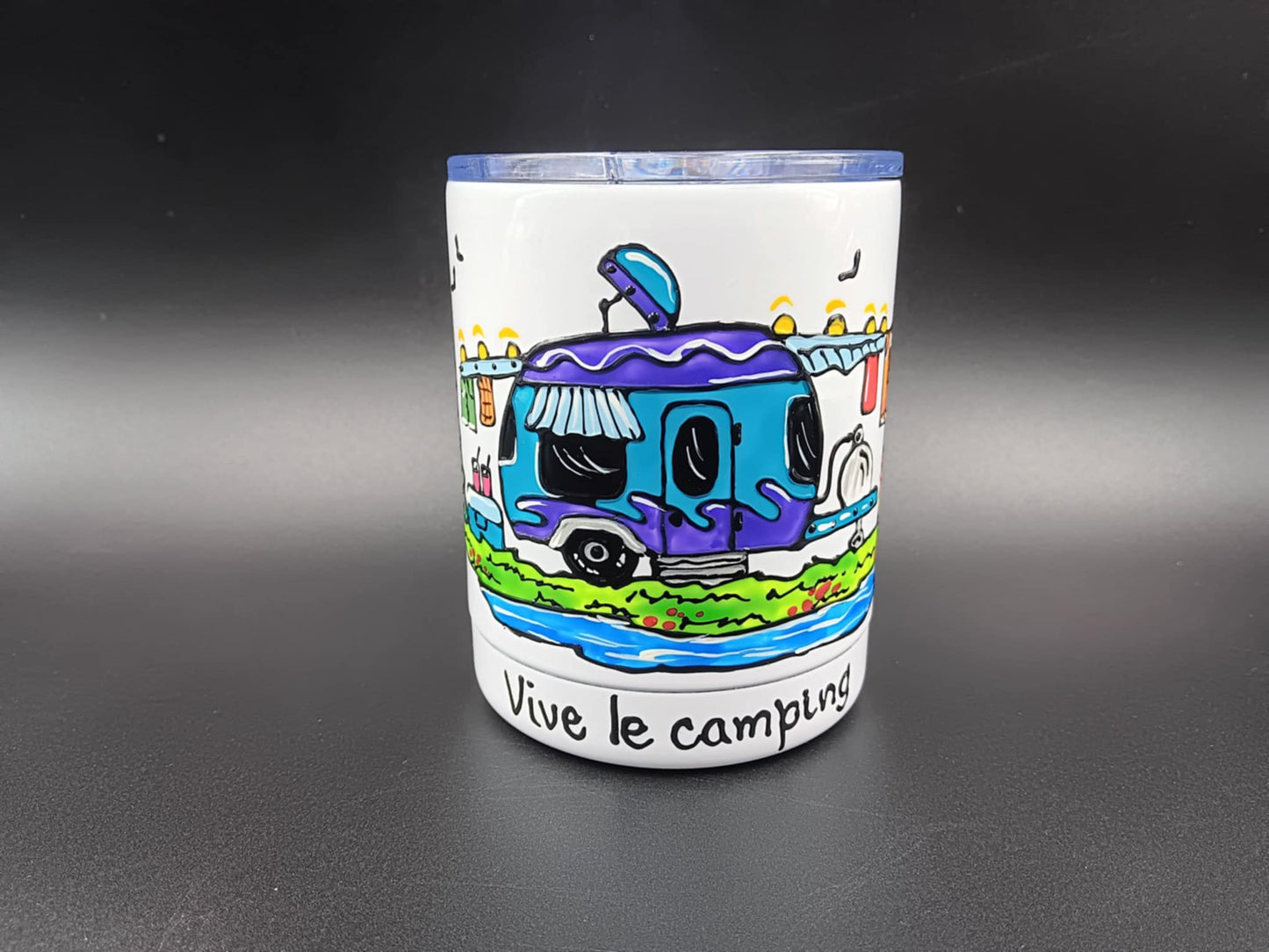 Tasse isotherme avec anse * roulotte turquoise