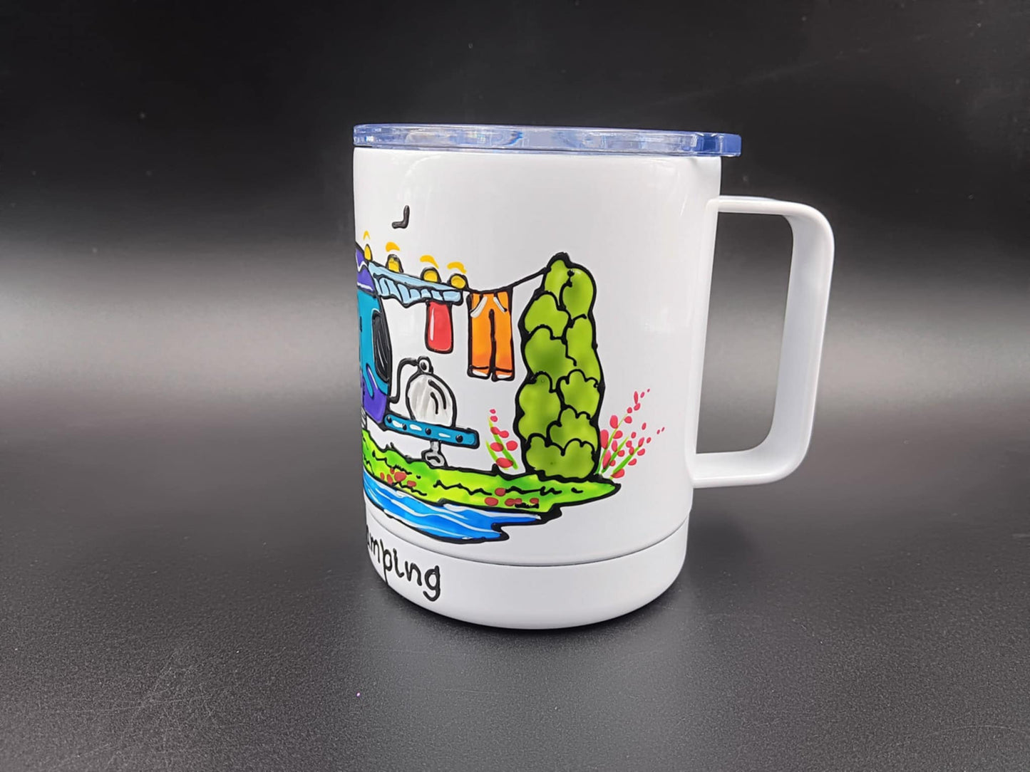 Tasse isotherme avec anse * roulotte turquoise