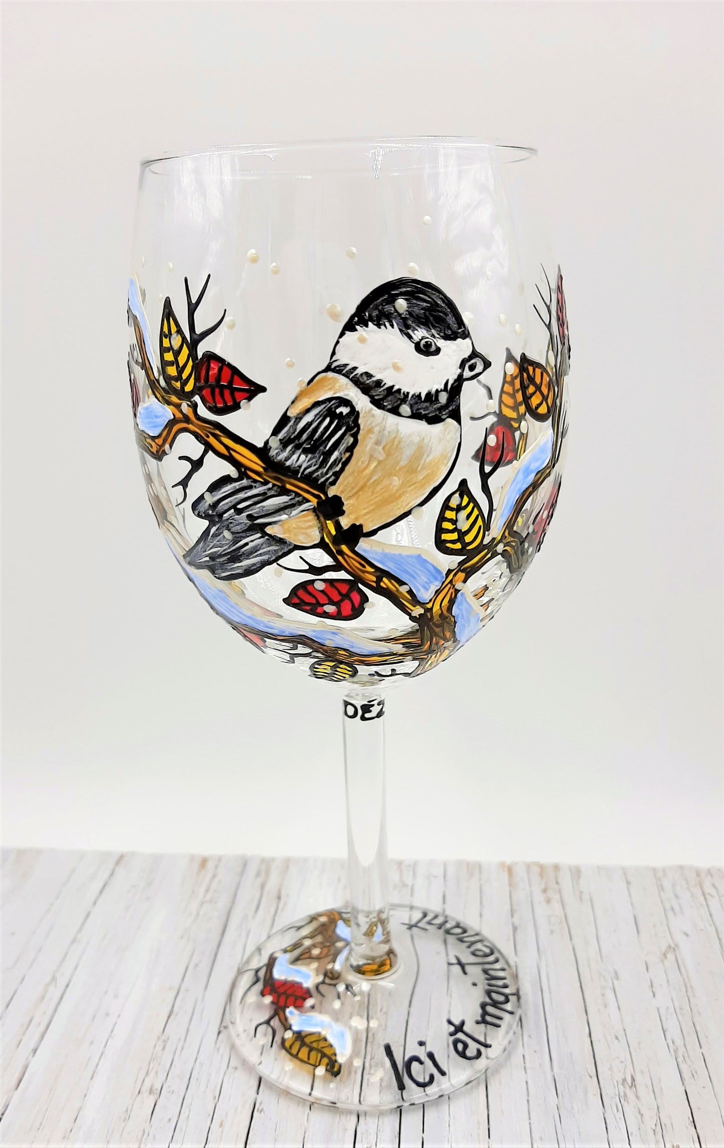 Coupe à vin mésange hiver