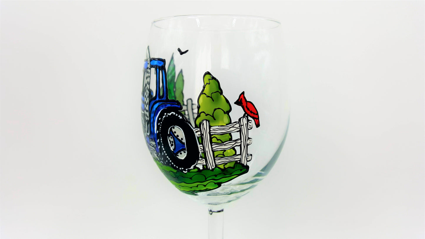 Coupe à vin tracteur bleu