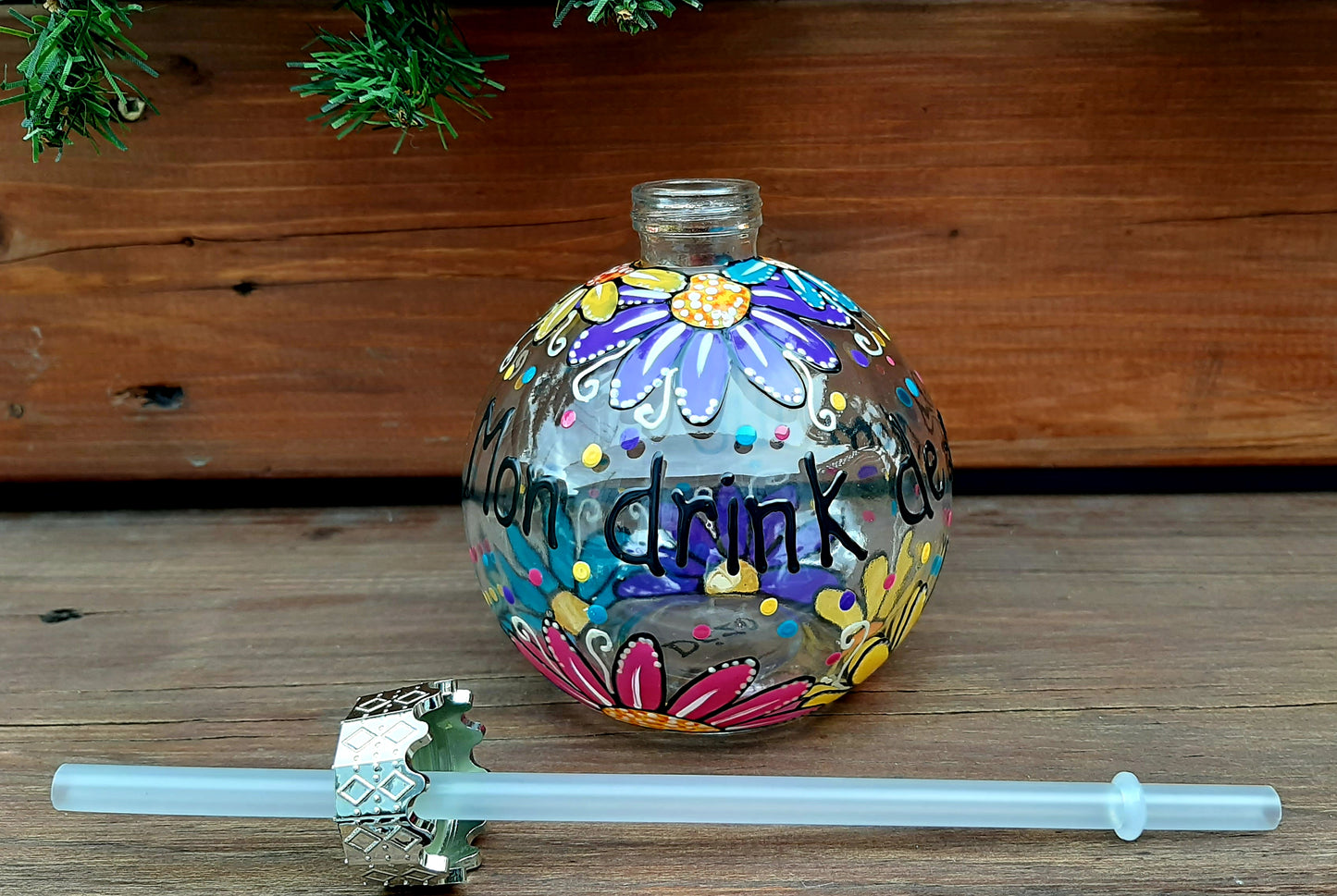 Boule cocktail "Mon drink de #Mom life" et fleurs