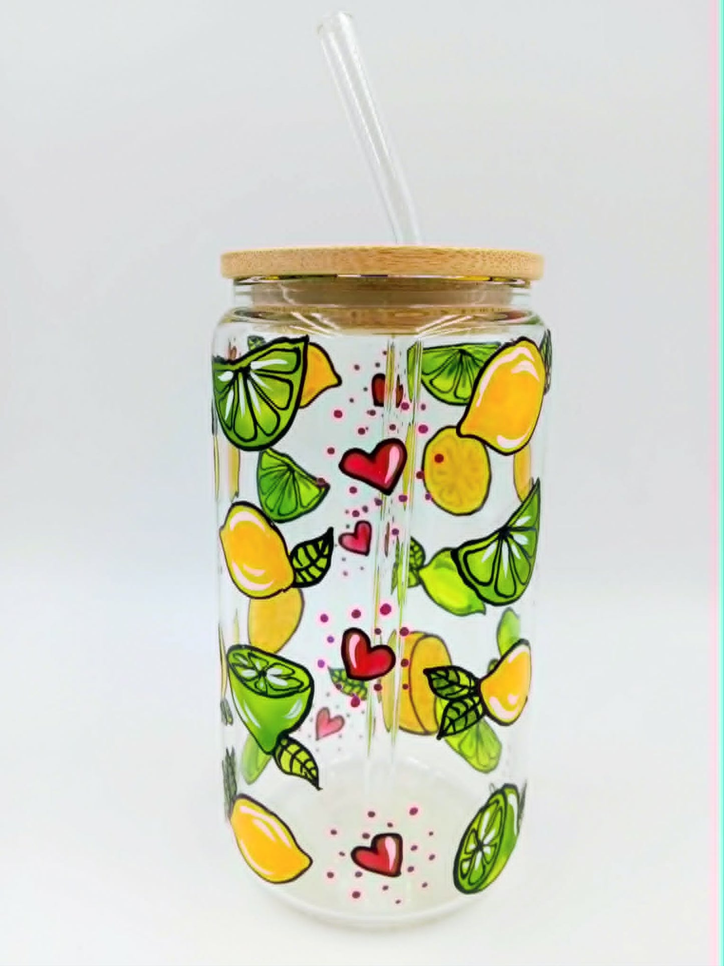 Verre canette limes citrons et coeurs, verre 16 onces (473 ml)