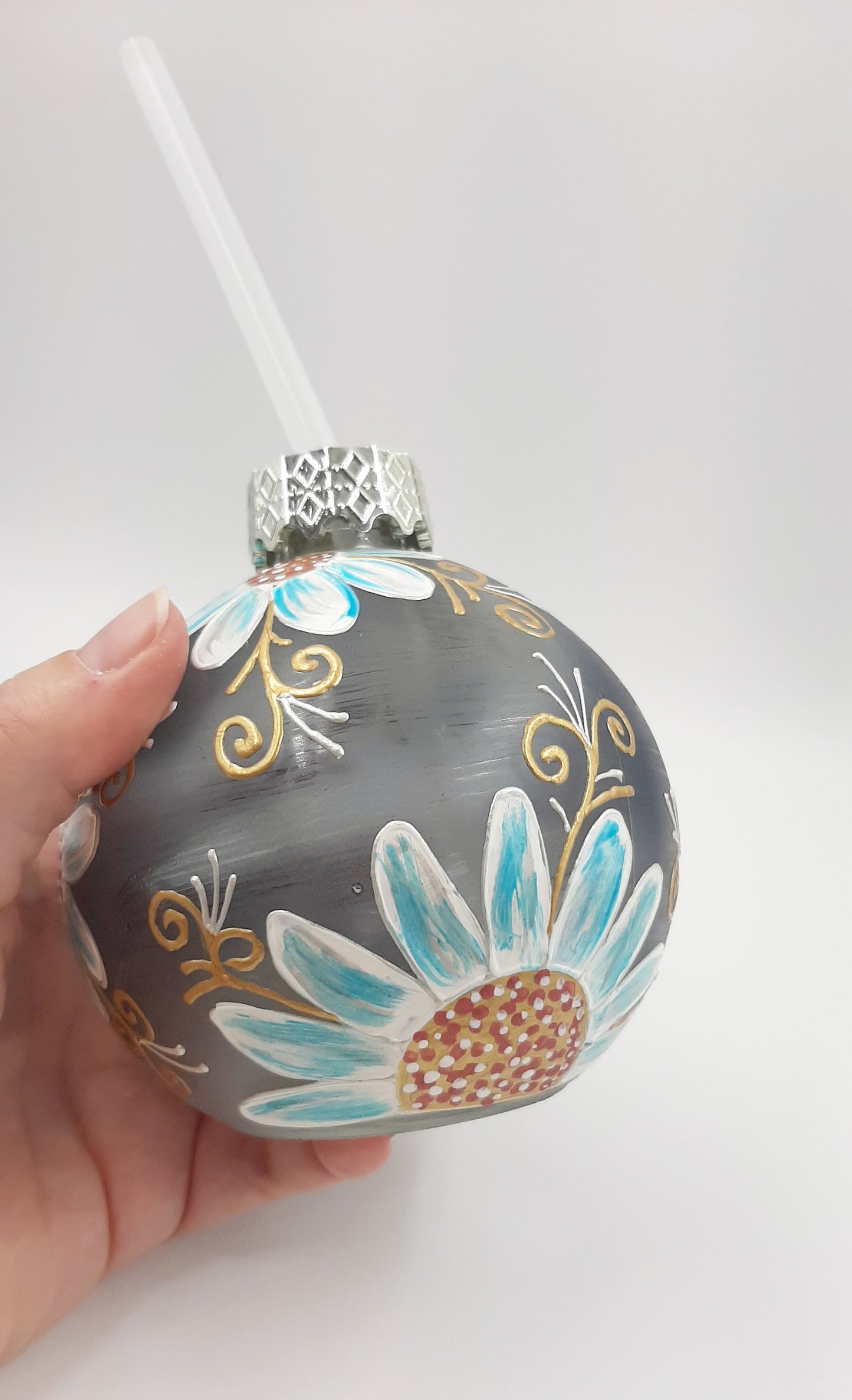 Boule cocktail Marguerites bleues et blanches/diffuseur à roseaux