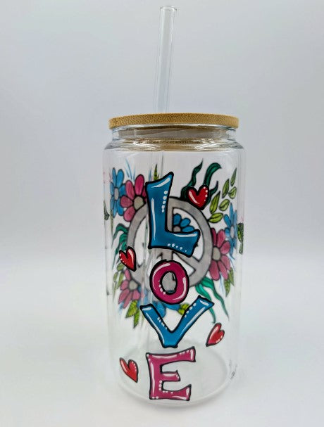 Verre canette Peace and love * prêt à partir * 16 onces (473 ml)