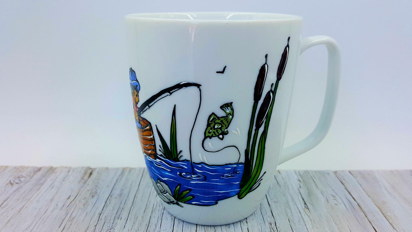 Tasse porcelaine pêcheur chaloupe en bois