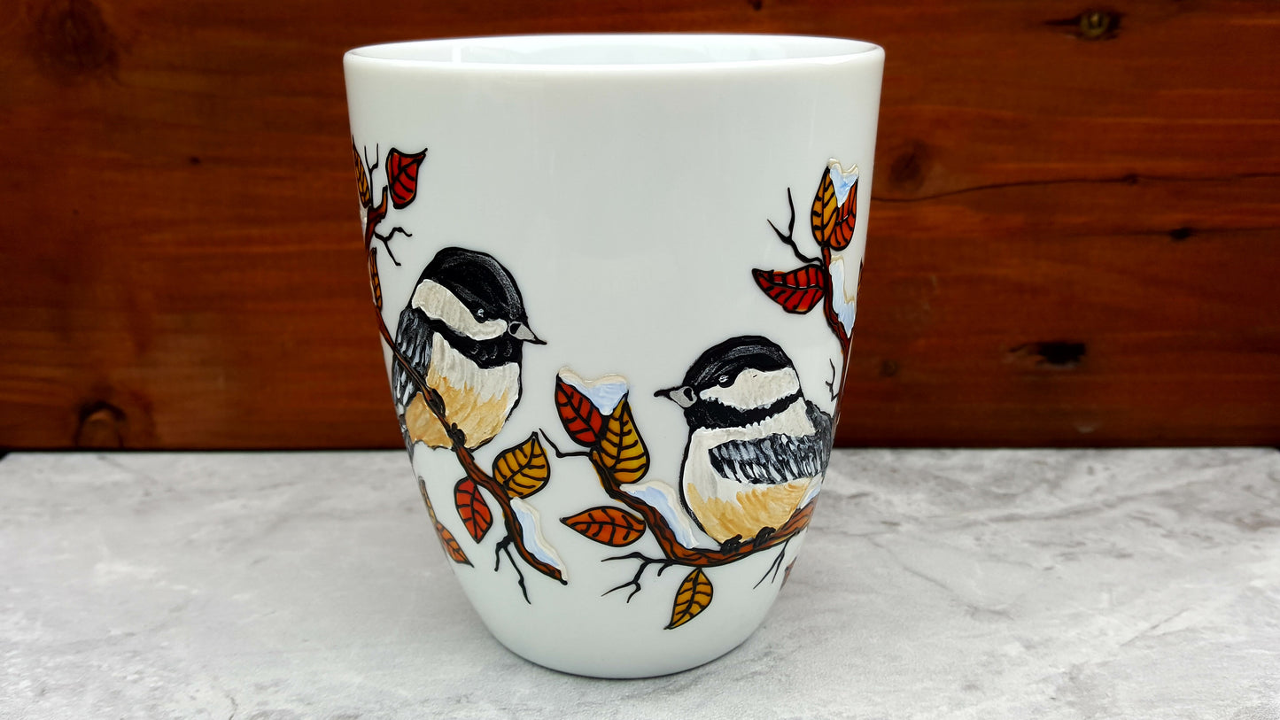 Tasse porcelaine mésanges hiver