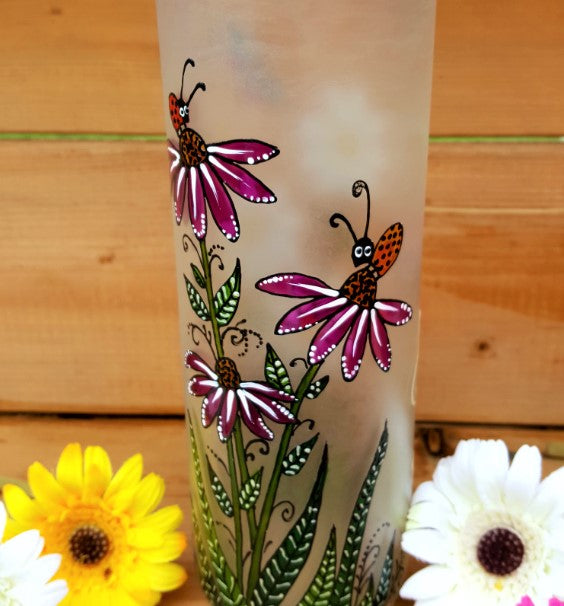 Vase à fleurs cylindre marguerites & échinacées