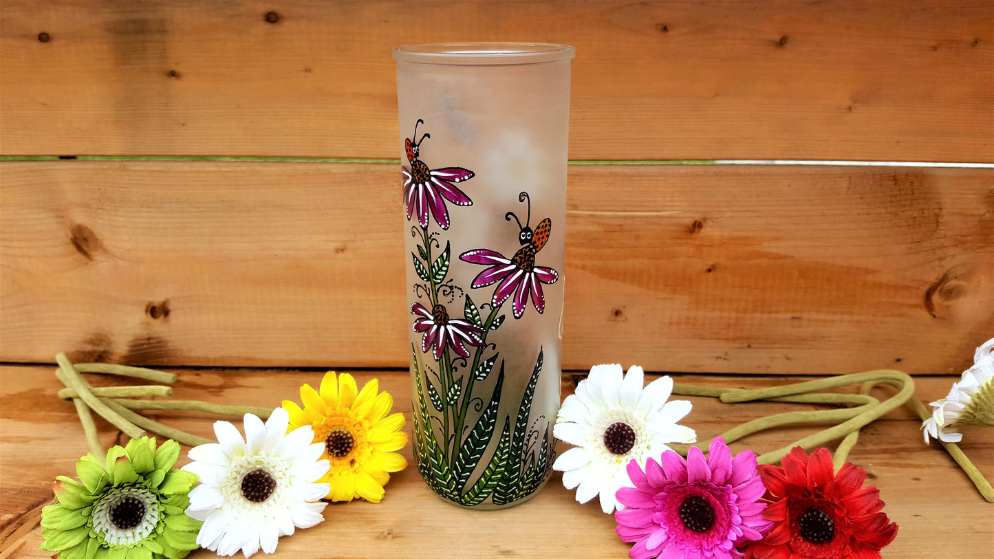 Vase à fleurs cylindre marguerites & échinacées
