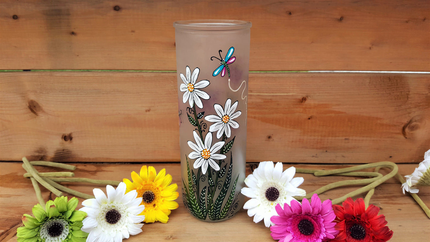 Vase à fleurs cylindre marguerites & échinacées