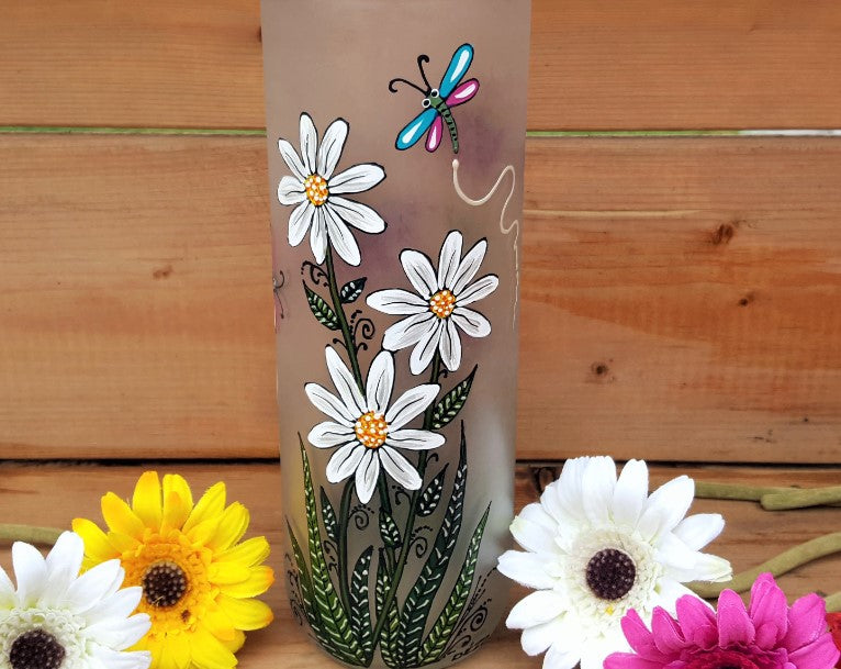 Vase à fleurs cylindre marguerites & échinacées