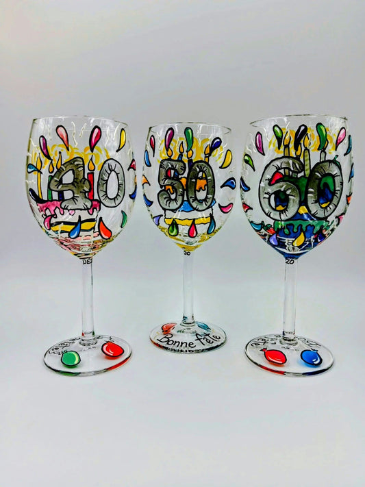 Coupe à vin anniversaire !  30 ans * 40 ans * 50 ans * 60 ans * 65 ans * 70 ans * 100 ans