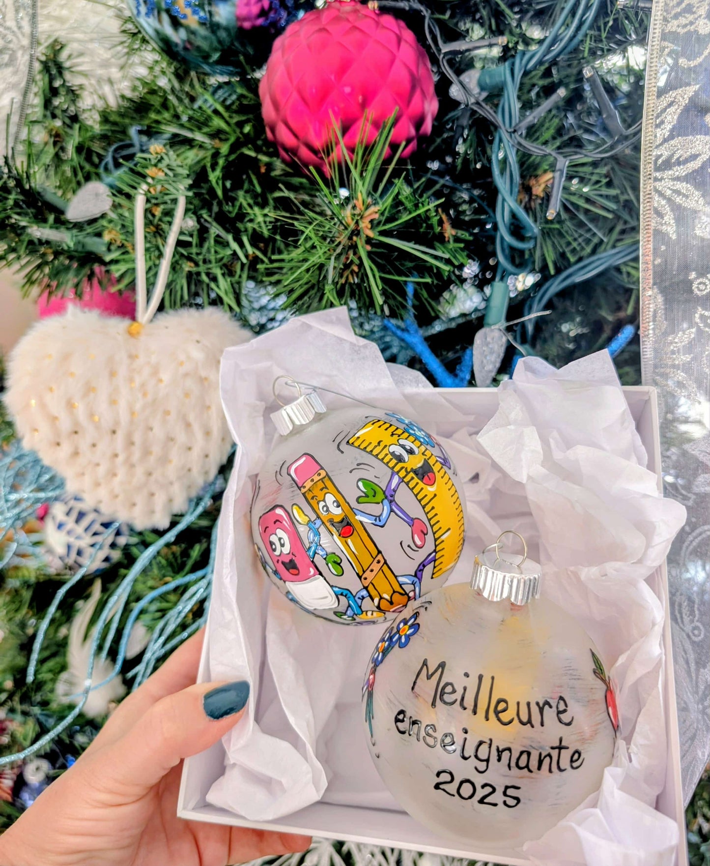 Boule de Noël Meilleure enseignante personnalisable avec prénom