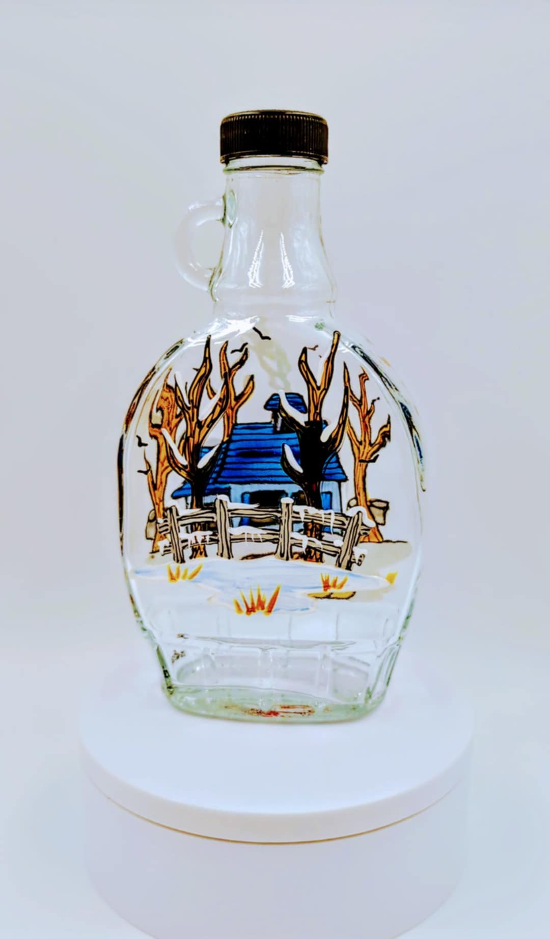 Bouteille sirop d'érable cabane bleue