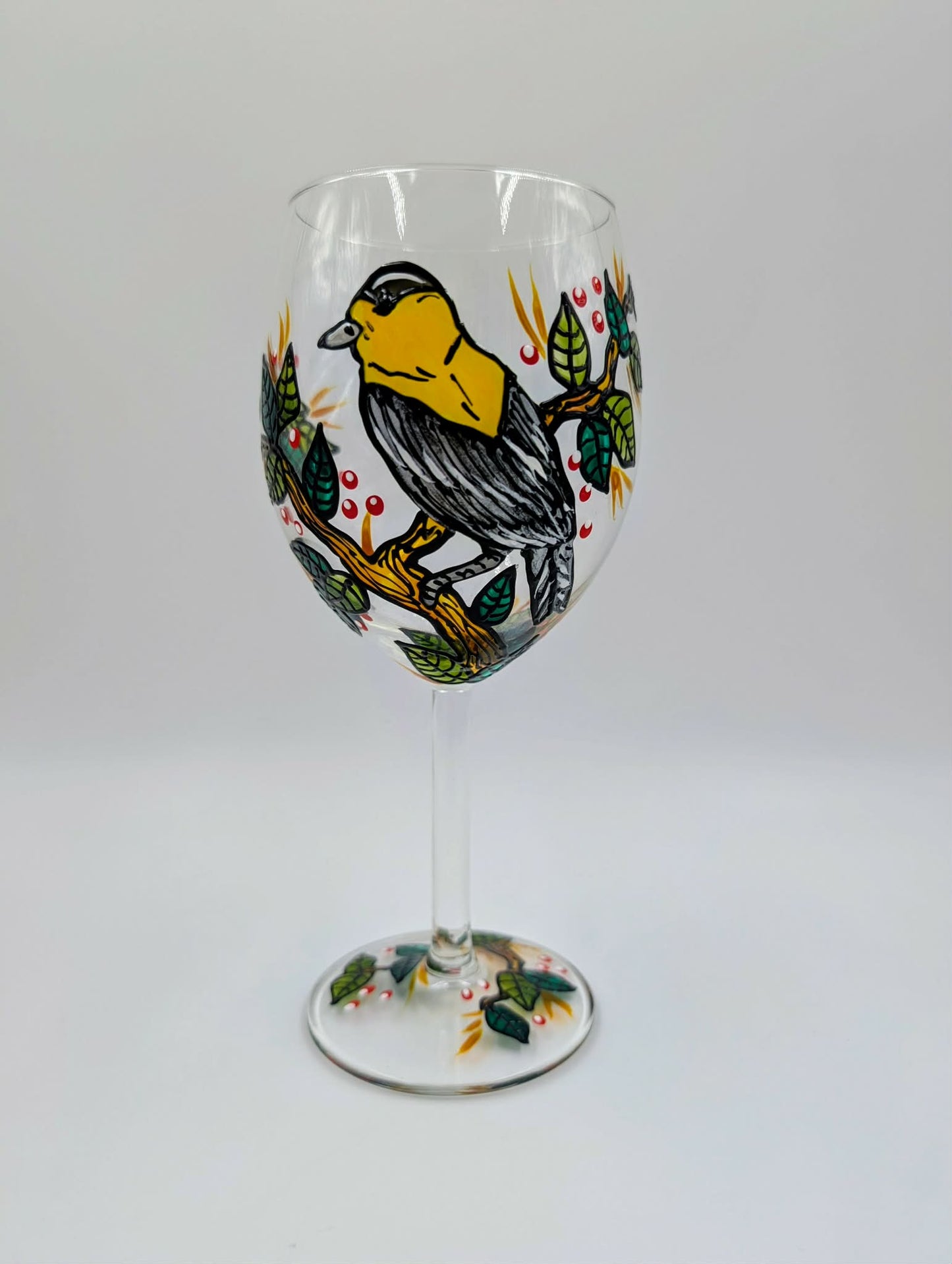 Coupe à vin chardonneret décor estival * Prête à partir *