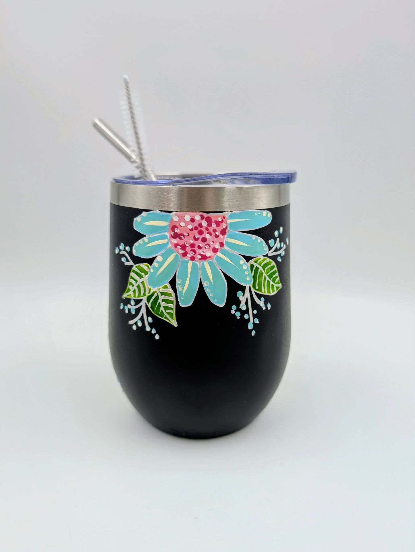 Gobelet isotherme noir Colibri et marguerites  ** Prêt à partir **