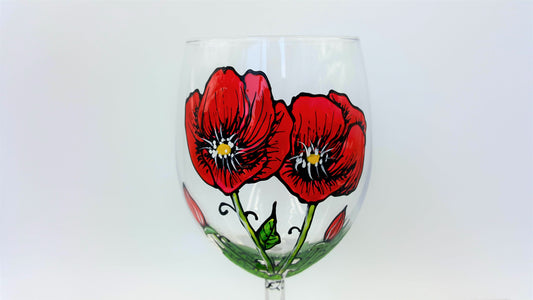Coupe à vin coquelicots rouges