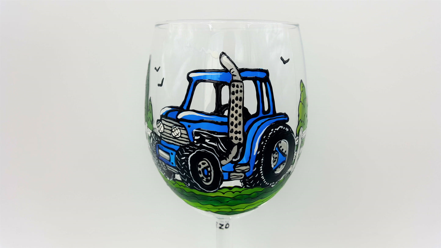 Coupe à vin tracteur bleu