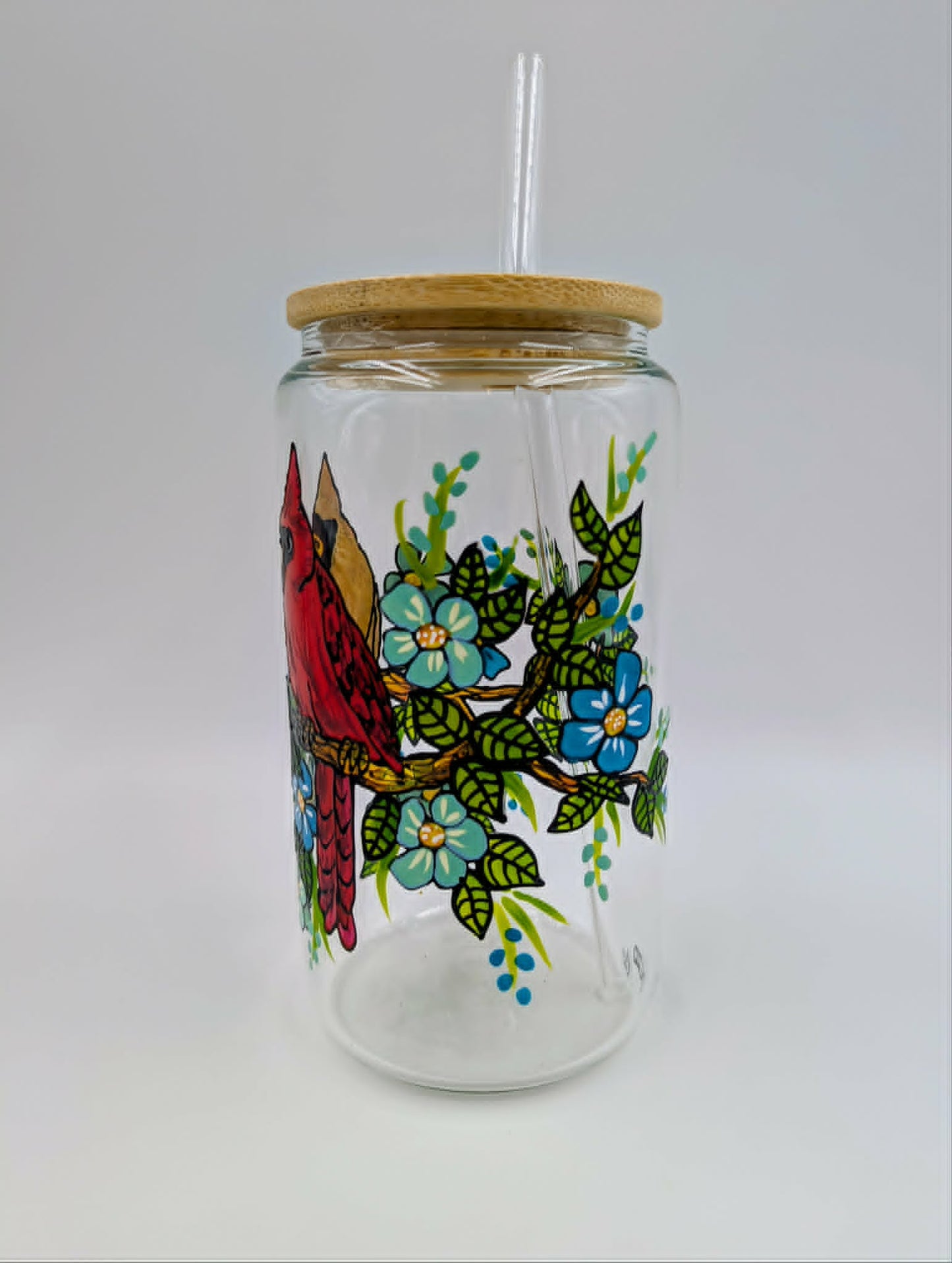 Verre canette couple de cardinaux & jolies fleurs - 16 oz (473 ml)