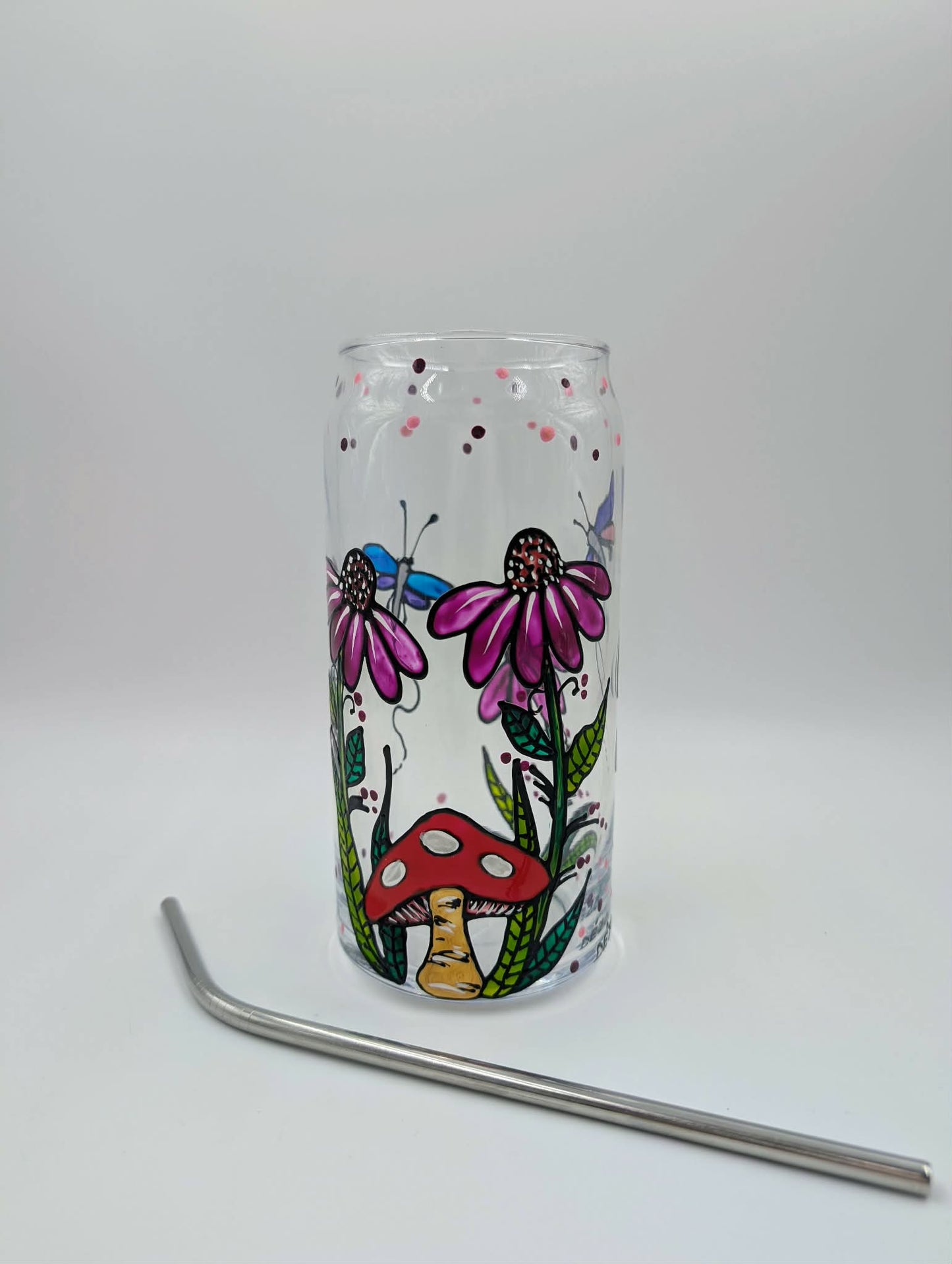 Verre canette échinacées et champignon -- SANS couvercle --  ** Prêt à partir **