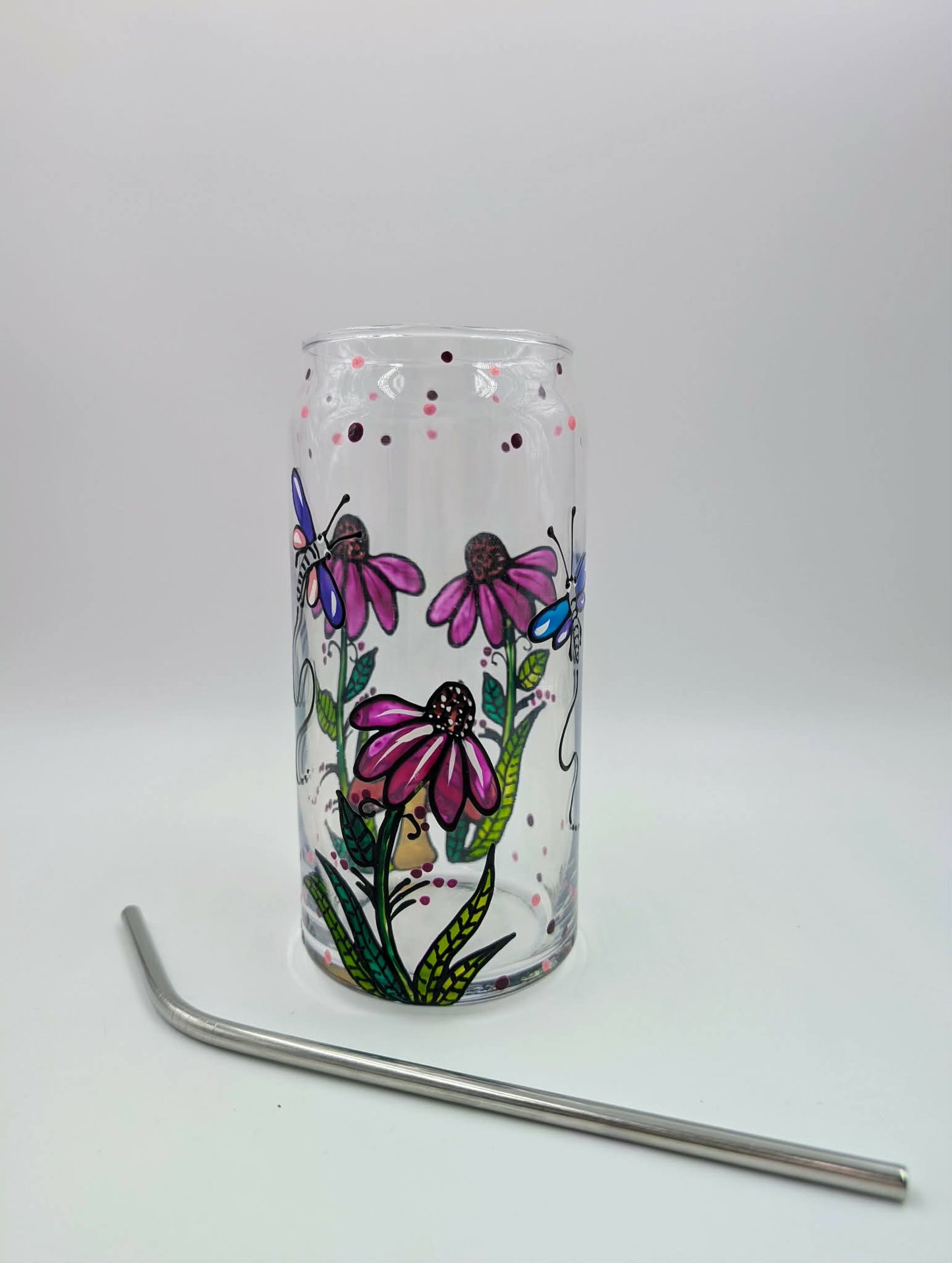 Verre canette échinacées et champignon -- SANS couvercle --  ** Prêt à partir **