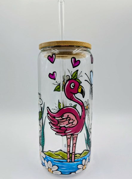 Verre canette flamand rose  * prêt à partir * 16 onces (473 ml)