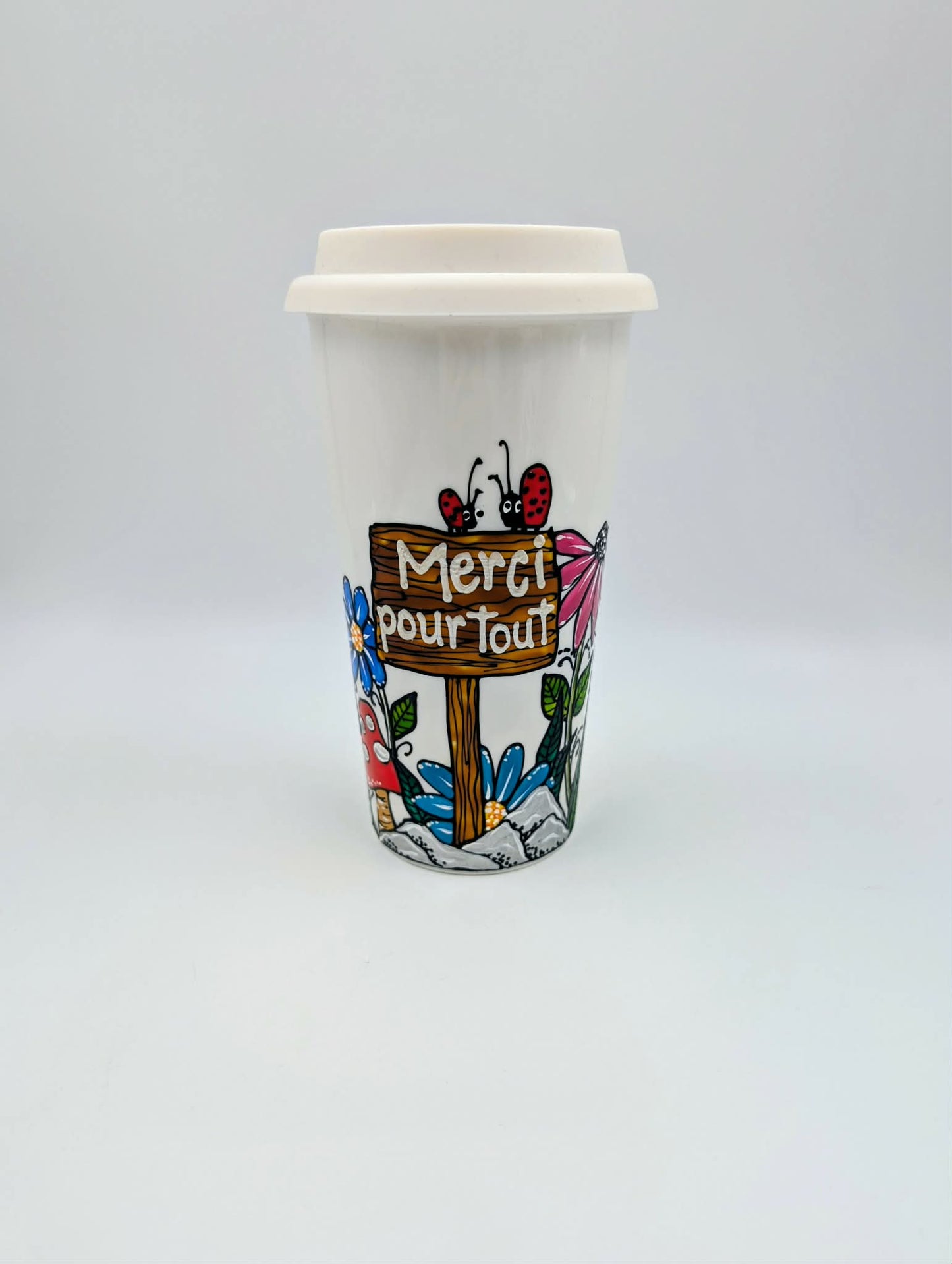 Tasse écolo fleurs et pancarte Merci pour tout