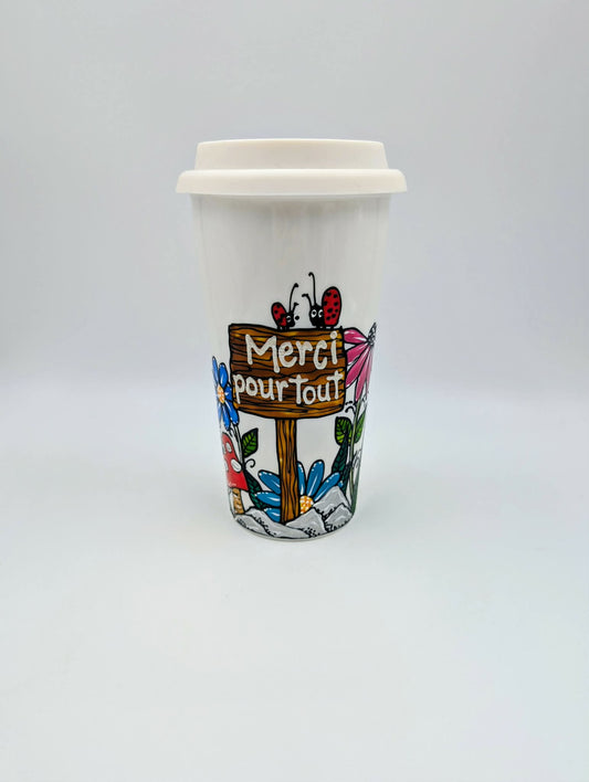 Tasse écolo fleurs et pancarte Merci pour tout