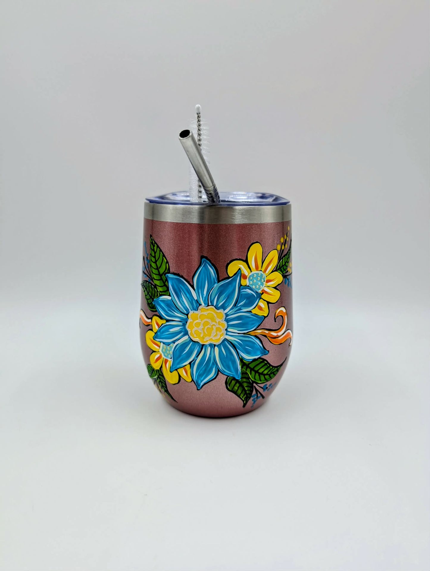 Gobelet isotherme Fleur turquoise et jaunes ** Prêt à partir ** 12 onces