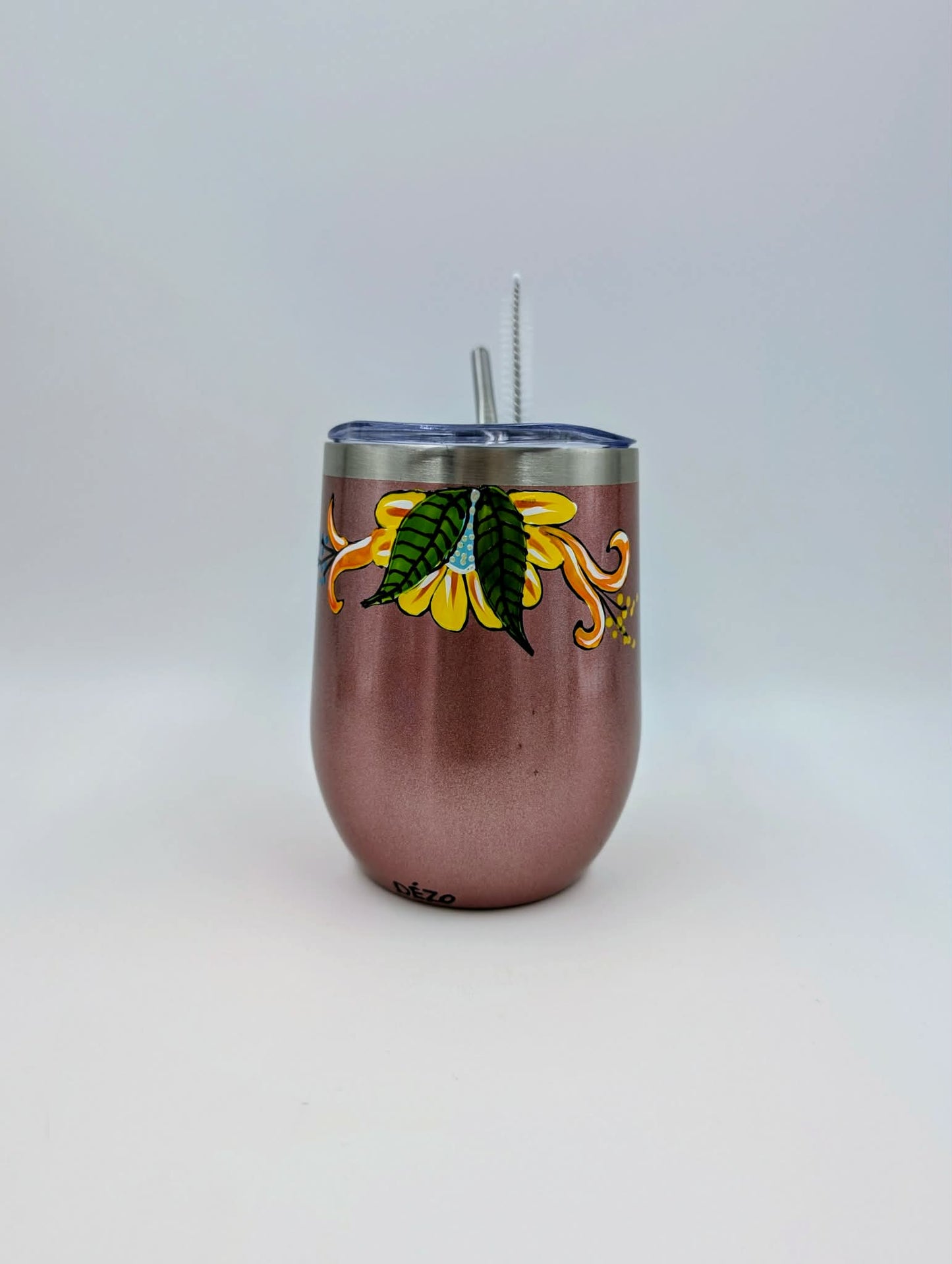 Gobelet isotherme Fleur turquoise et jaunes ** Prêt à partir ** 12 onces