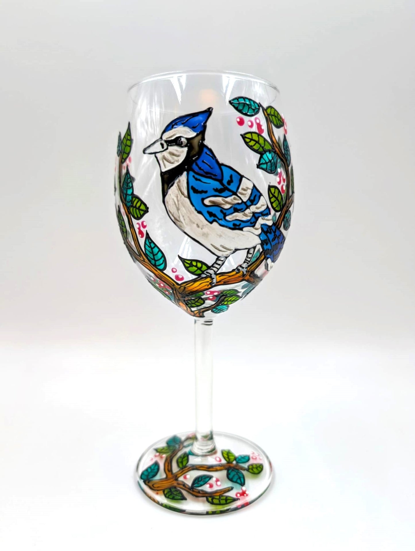 Coupe à vin geai bleu décor été