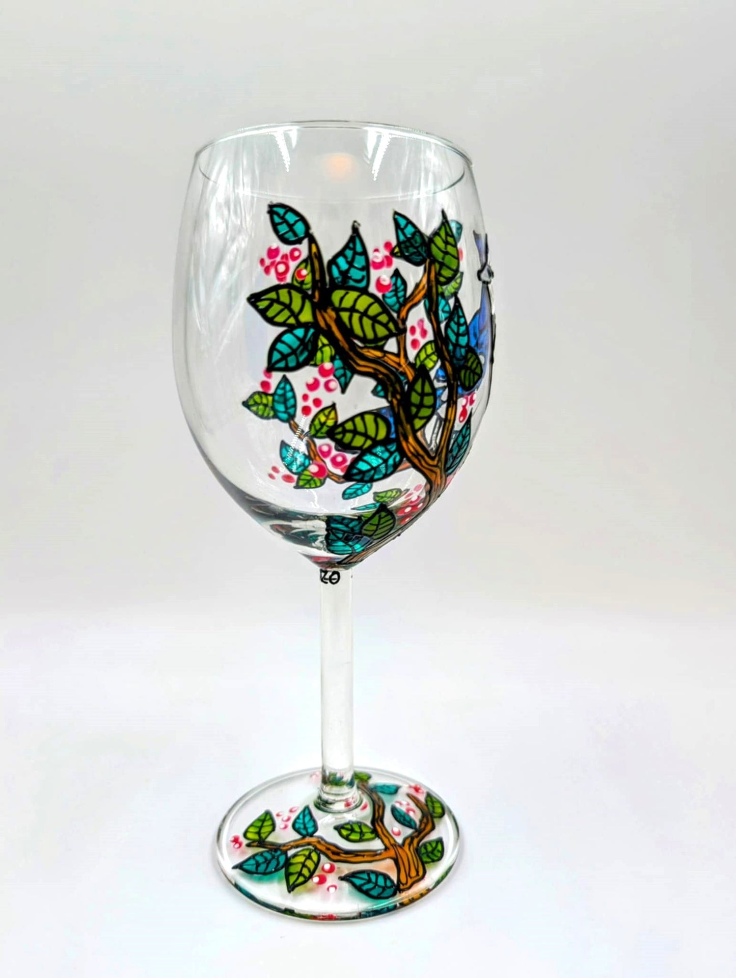 Coupe à vin geai bleu décor été