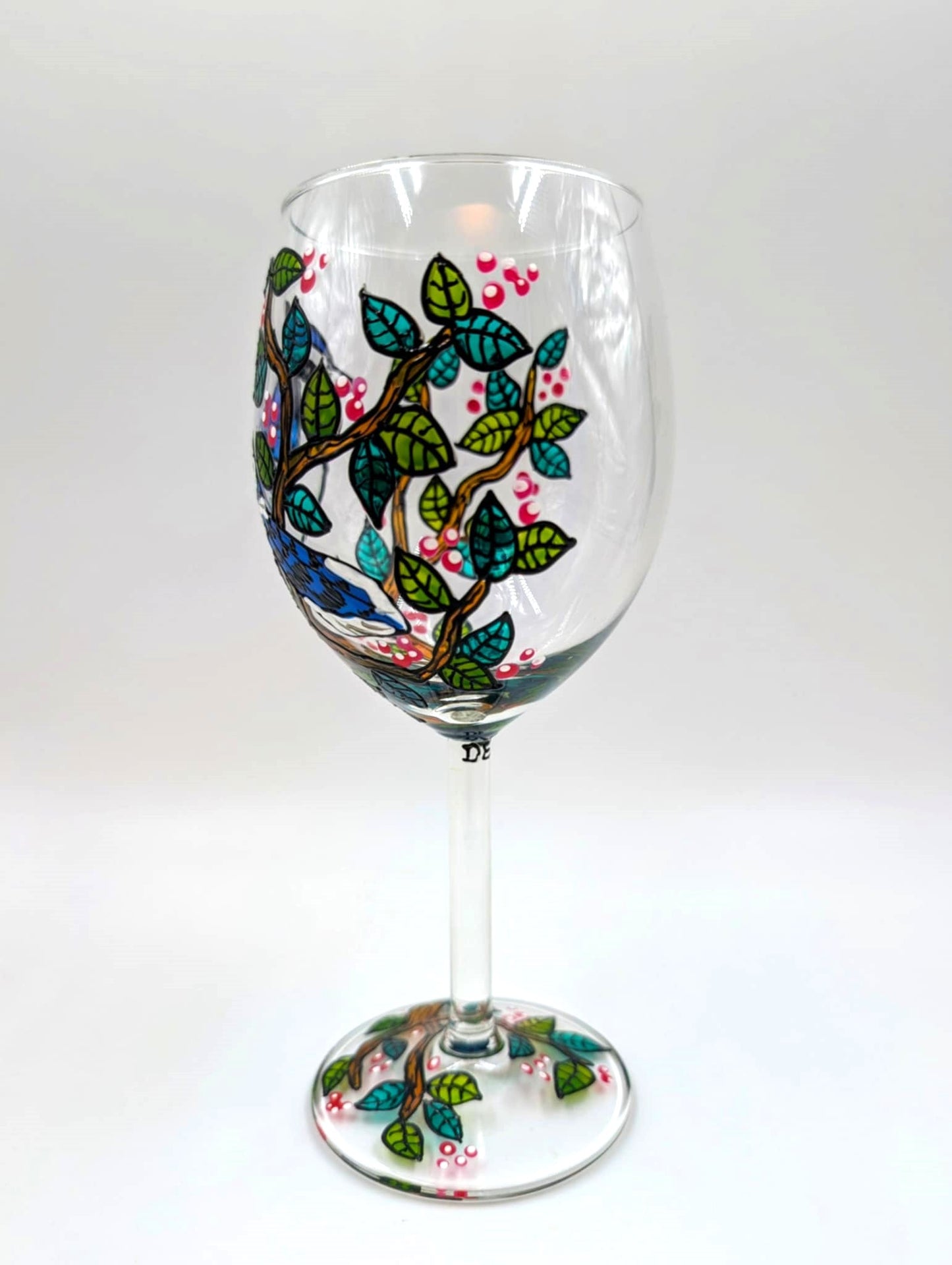 Coupe à vin geai bleu décor été