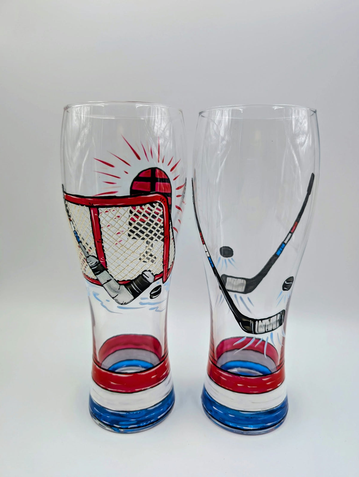 Verre à bière avec filet de hockey, version gardien de but, 20 onces, cadeau fan de hockey, peint à la main