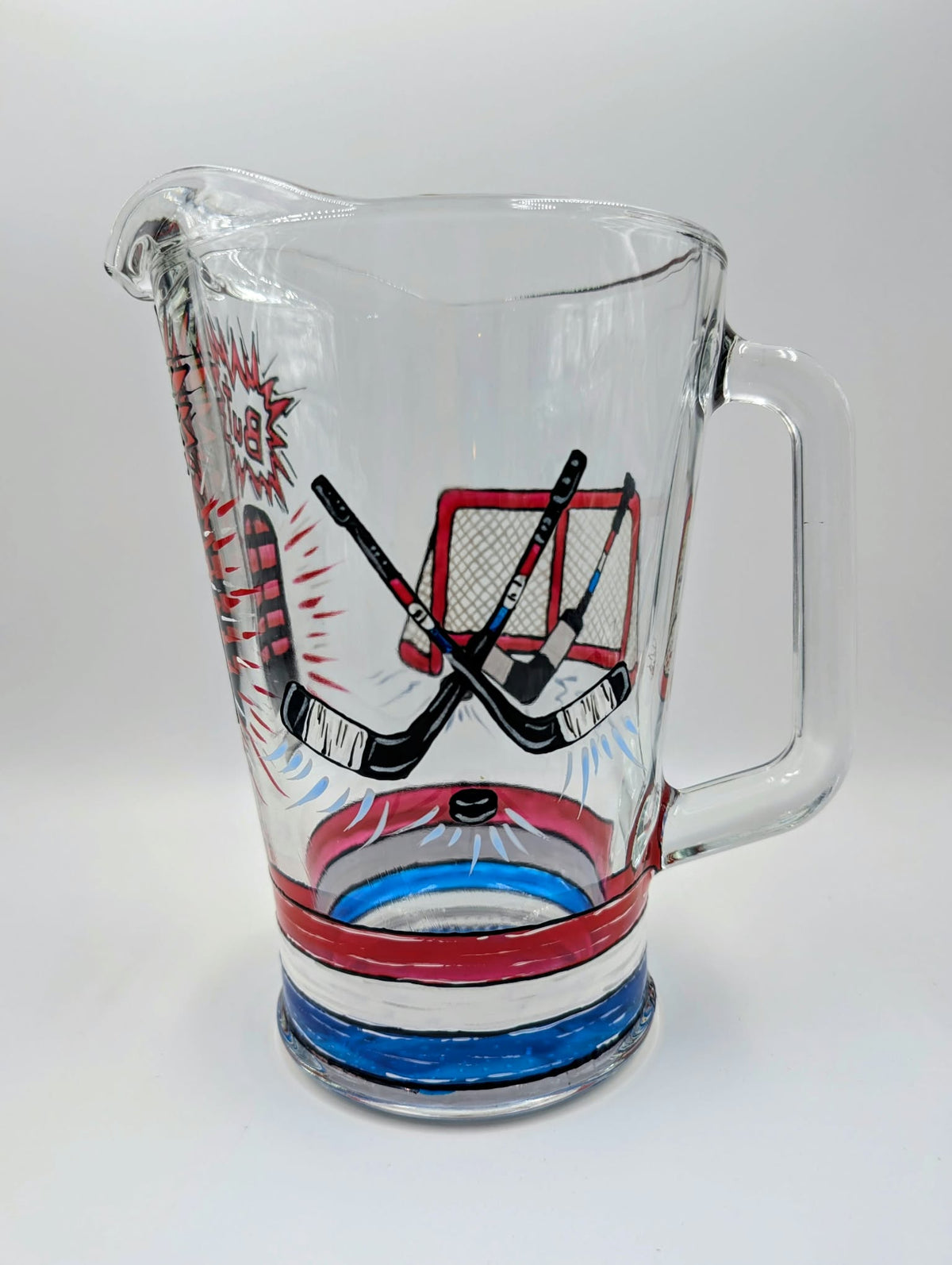 Ensemble pichet et 2 verres à bière hockey, dessins de filet et bâtons de hockey, cadeau fan hockey,  peints à la main