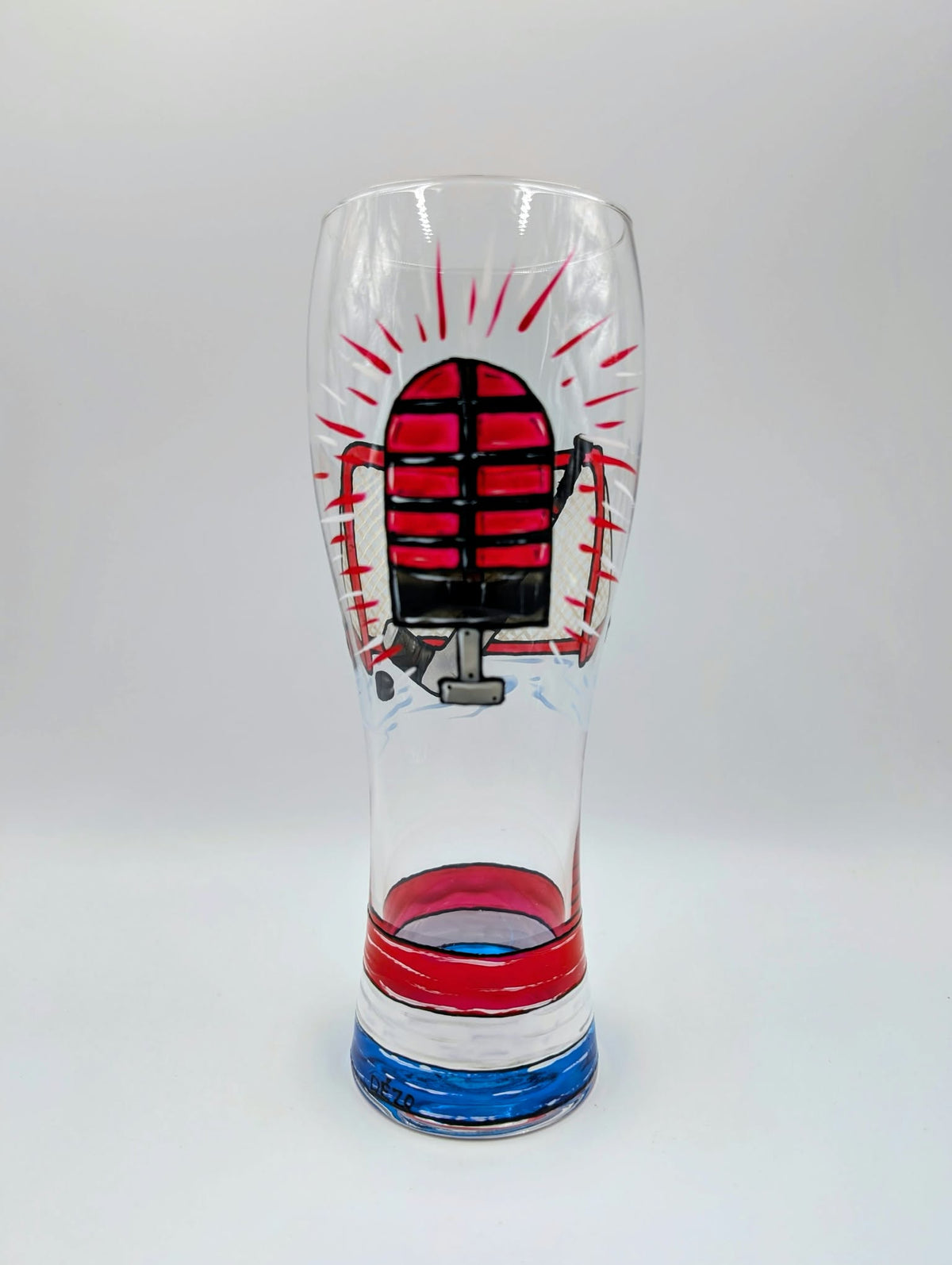 Verre à bière avec filet de hockey, version gardien de but, 20 onces, cadeau fan de hockey, peint à la main