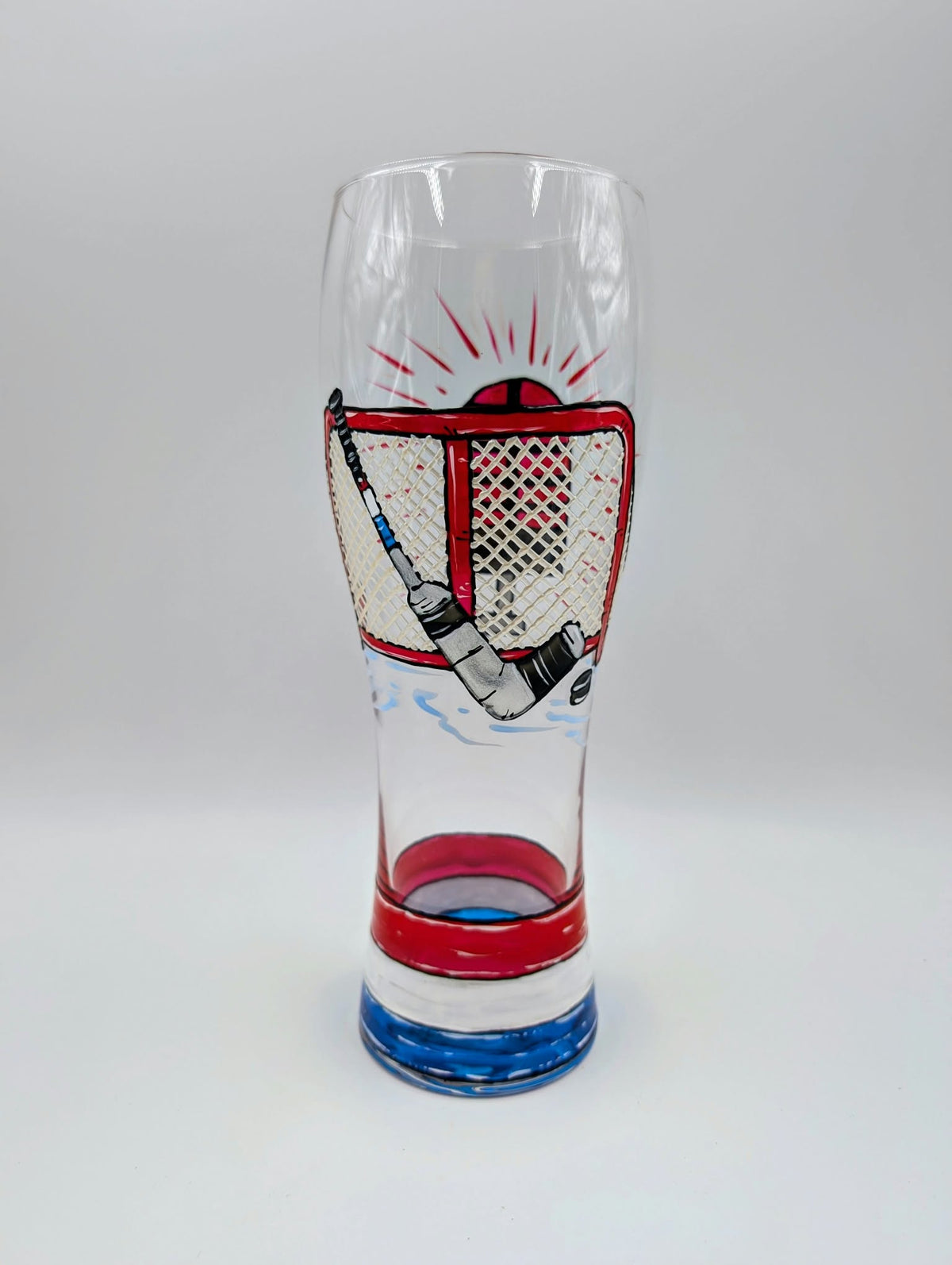 Verre à bière avec filet de hockey, version gardien de but, 20 onces, cadeau fan de hockey, peint à la main