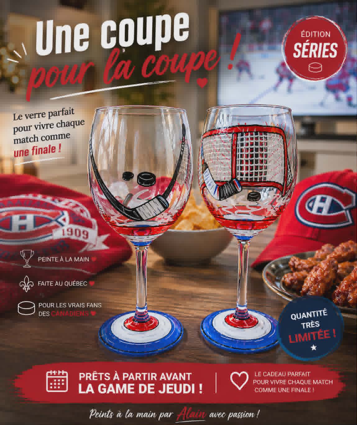Coupe à vin hockey édition séries, gardien de but, coupe joueur hockey, fan de hockey, une coupe pour la coupe
