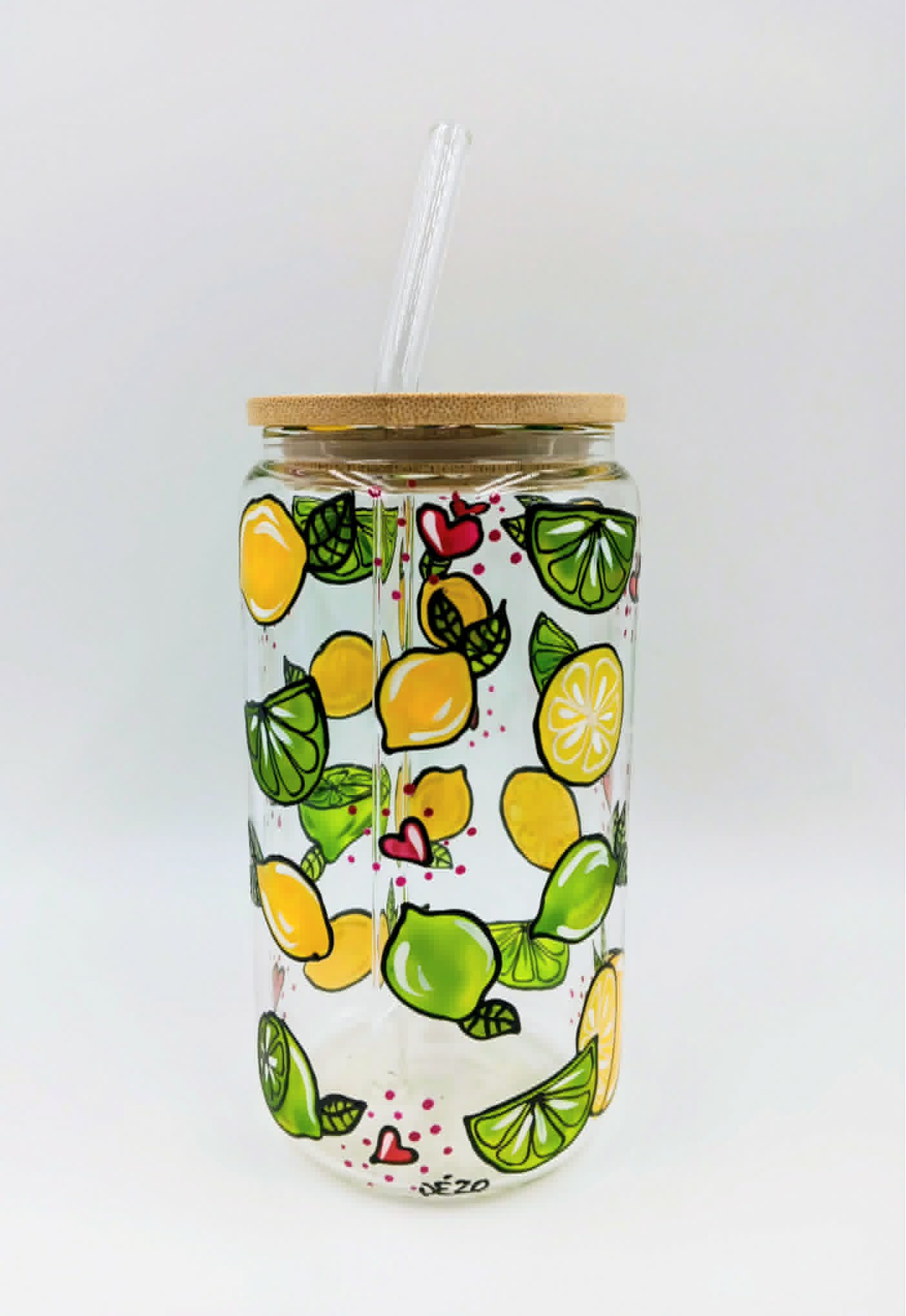 Verre canette limes citrons et coeurs, verre 16 onces (473 ml)
