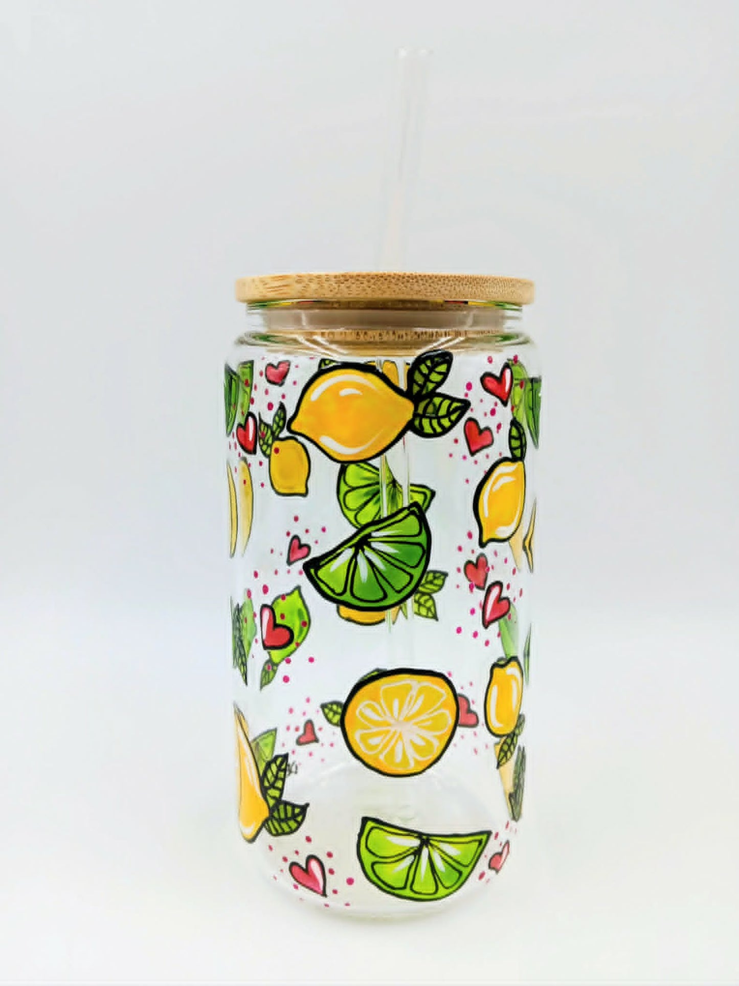 Verre canette limes citrons et coeurs, verre 16 onces (473 ml)