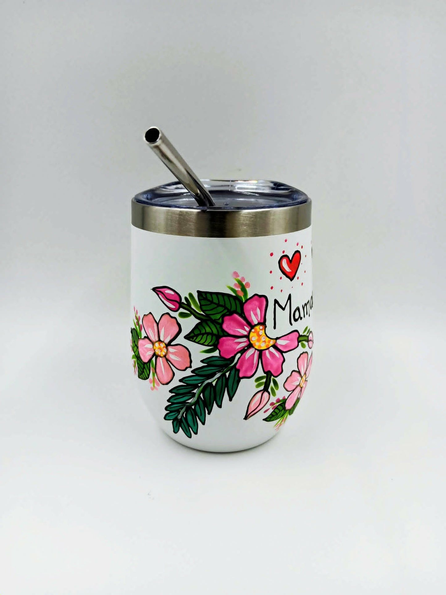Gobelet isotherme blanc Maman d'amour personnalisable aux prénoms de votre famille - 12 onces (355ml)