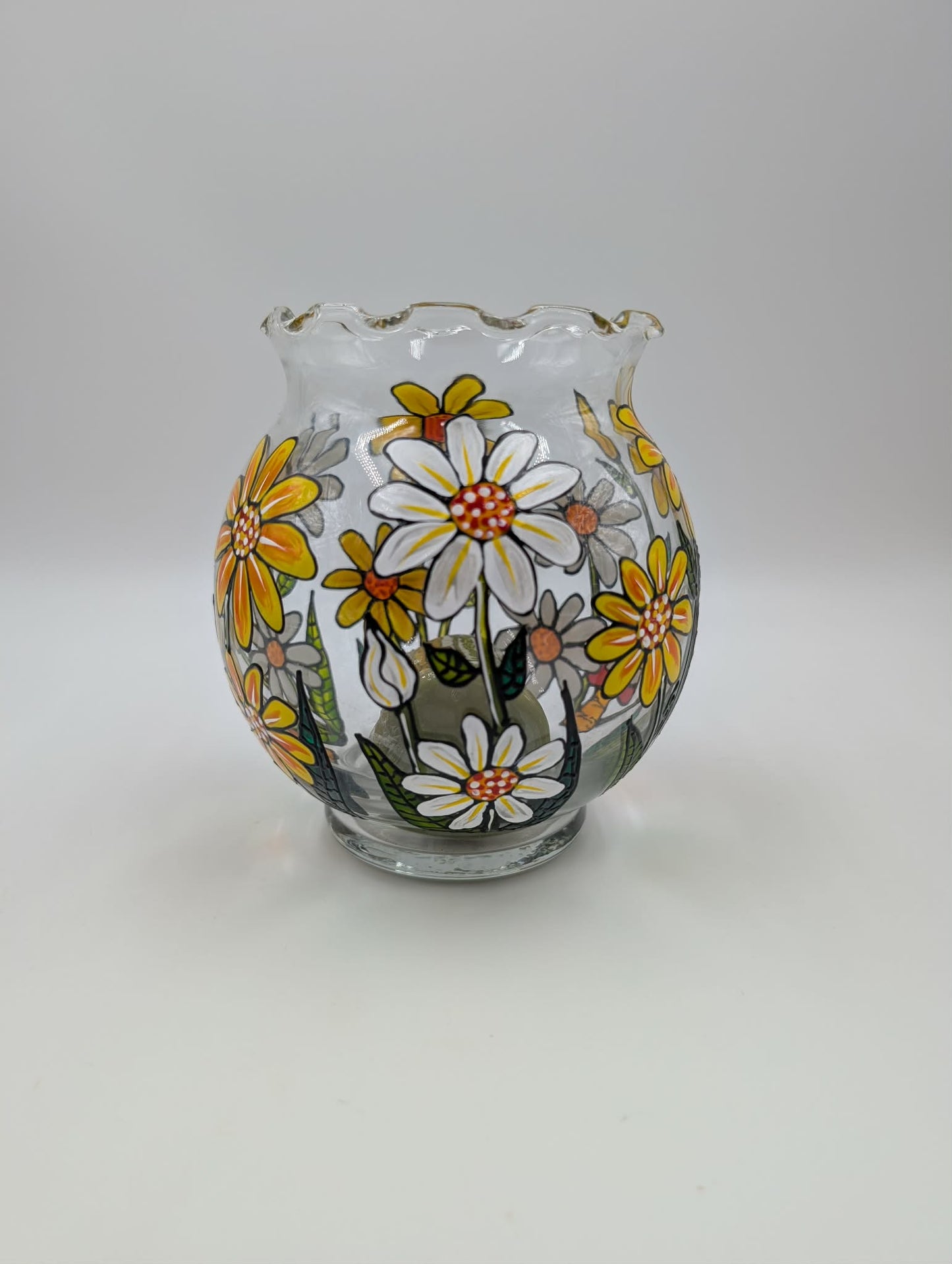 Chandelier frisé Marguerites blanches et jaunes, champignons ** Prêt à partir **