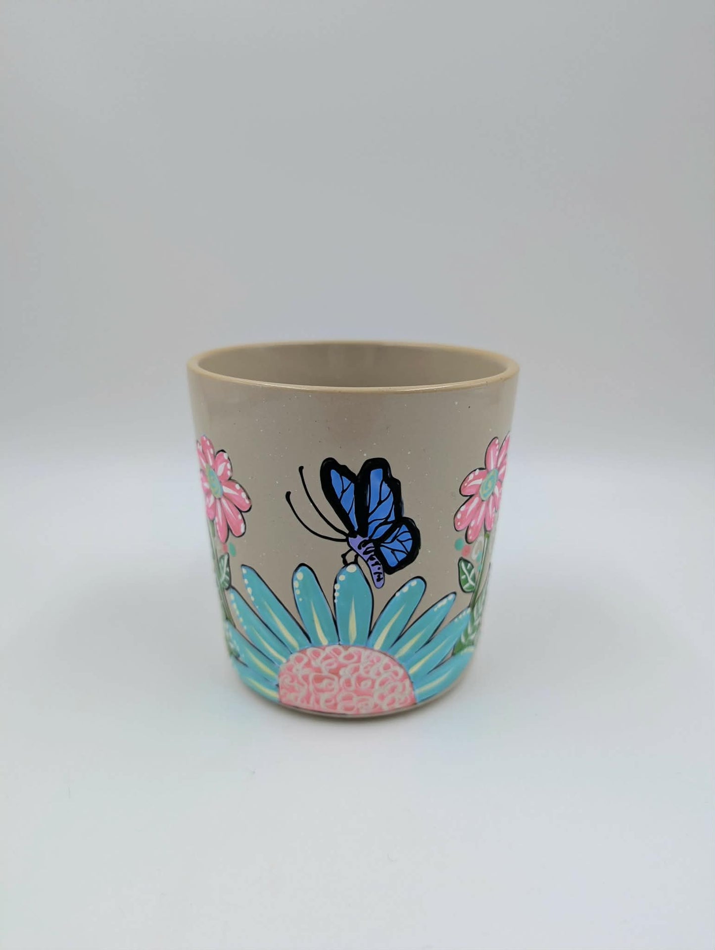 Tasse marguerites roses et turquoises