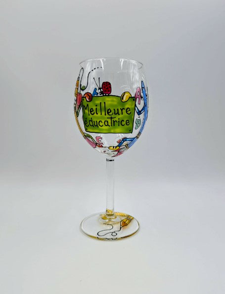 Coupe à vin Meilleure éducatrice et ses amis rigolos * Prête à partir *