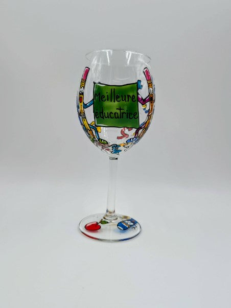 Coupe à vin tableau Meilleure éducatrice  * Prête à partir *