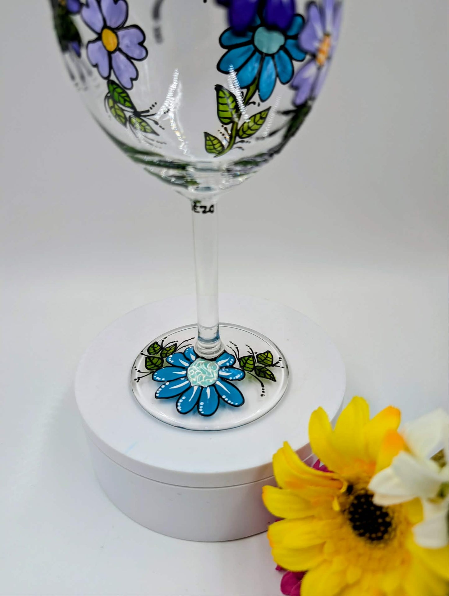 Coupe à vin Mon coeur bat pour toi, fleurs  * cadeau St-Valentin  * cadeau amour