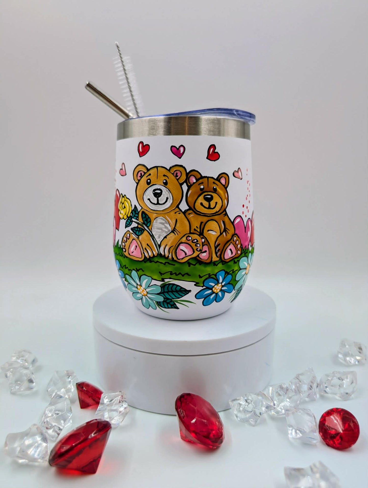Gobelet isotherme oursons, fleurs et coeurs * 12 onces (355ml)